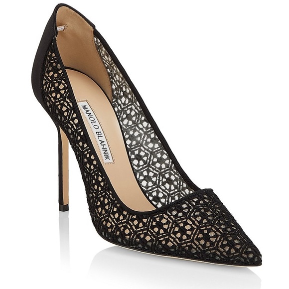 Manolo Blahnik BBLA Black Lace Pumps - Picture 1 of 7